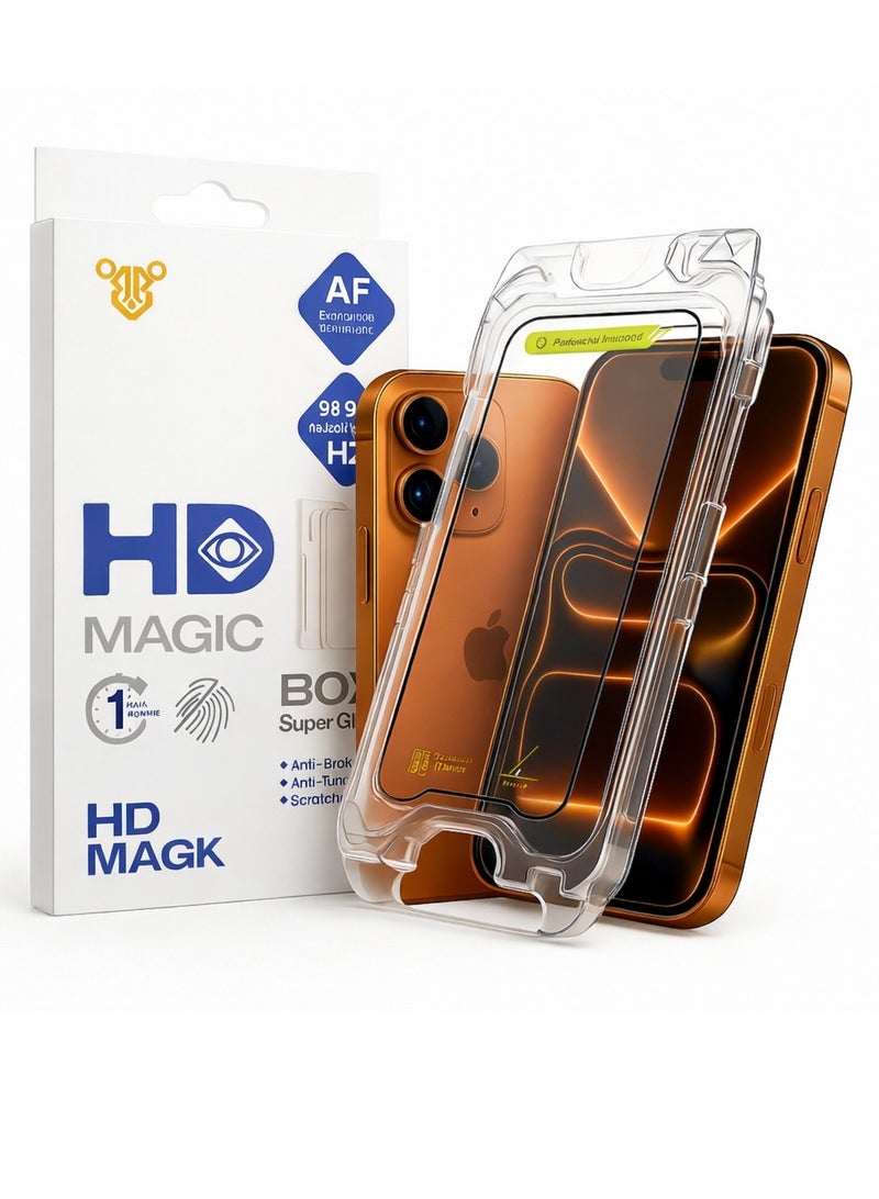 ماجيك بوكس إسكرينة فاخرة Magic Box لهاتف iPhone 17 Pro Max – تركيب ذاتي سهل وسريع جدًا بدون مجهود أو فقاعات، فائقة الجودة ومقاومة للكسر والخدوش والبصمات اليومية مع وضوح فائق HD - Image 1